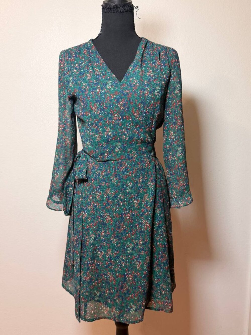 Sézane Green Ditsy Floral Wrap Dress French Girl Style